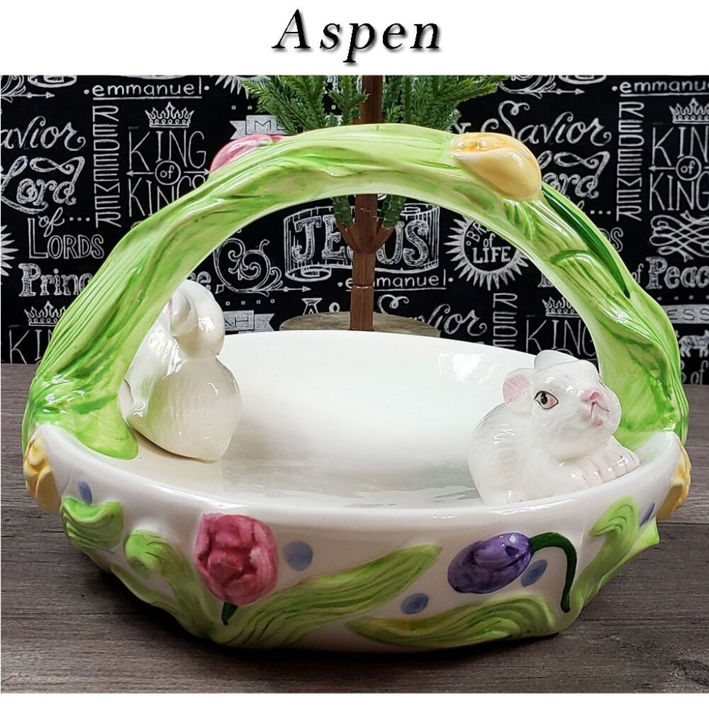 Easter Bunny Ceramic Basket Dish Bowl